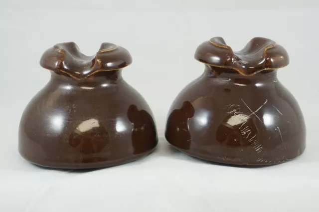 2 Vintage Dark Brown Glaze Ceramic Insulator “B” Ohio Brass Porcelain 4
