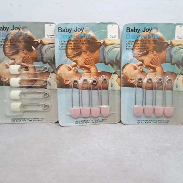 Alfileres de pañales vintage para bebé alegría utilería con tarjeta nuevo stock antiguo boettiger