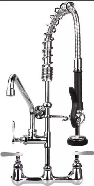 KWODE Commercial Sink Faucet, Pre-Rinse Sprayer, 8 Inch Center Wall Mount Kit