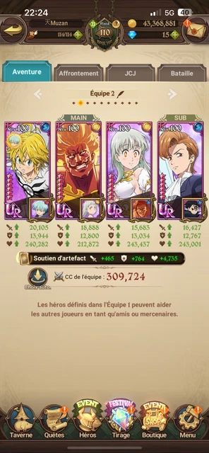 Livré En -12h | Compte 7DS Seven Deadly Sins : Serveur Global