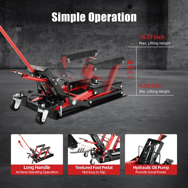 Motorradheber 500kg - Höhenverstellbarer Scherenheber Mit Bodenplatte