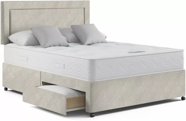 Linen Divan Bed with Deluxe Mattress, Matching Headboard 24" *NEXT DAY DELIVERY*