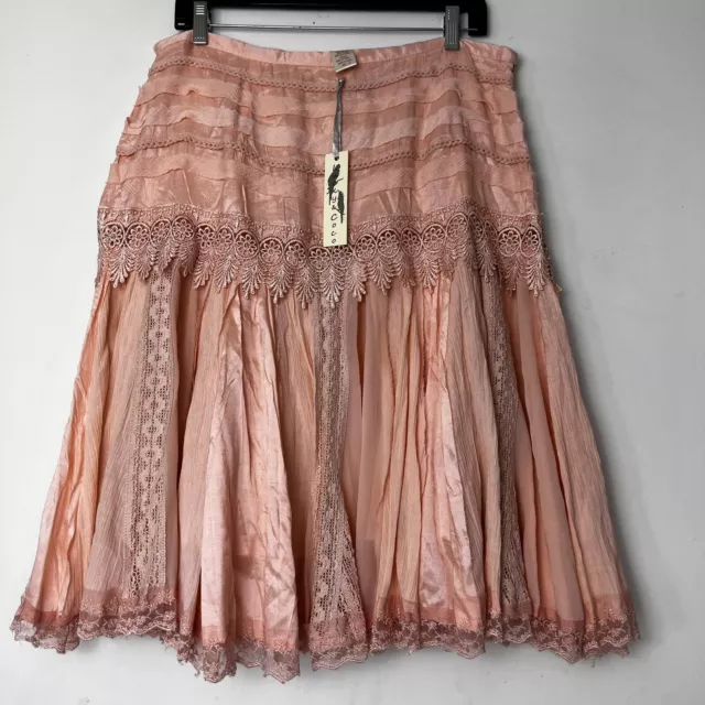 LUCKY & COCO Skirts   Women's 14  Peach Lace Details Midi Skirt