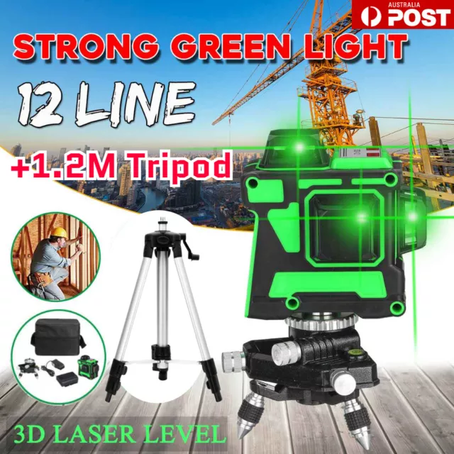 12 Green Line 360° Self Leveling Laser Level Outdoor 3D Cross Rotary Measure Kit