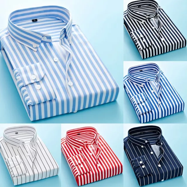 Chemise décontractée à manches longues tendance pour hommes à rayures et col