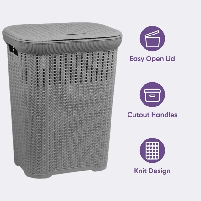 50L LARGE LAUNDRY Hamper Plastic Clothes Storage Rattan Style Washing