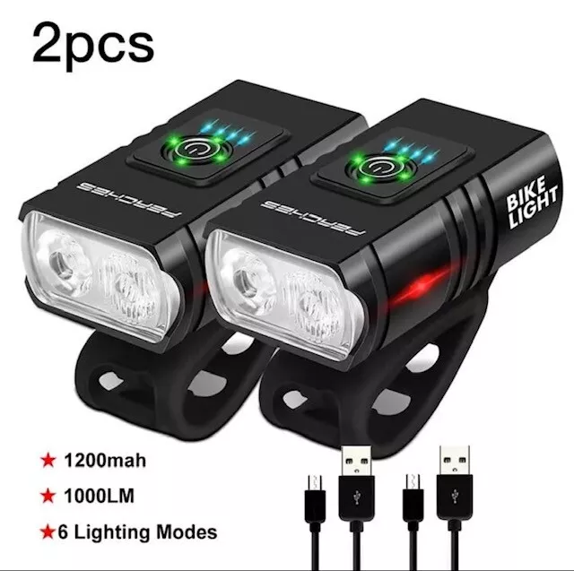 2 juegos USB recargable LED bicicleta faro bicicleta lámpara frontal ciclismo