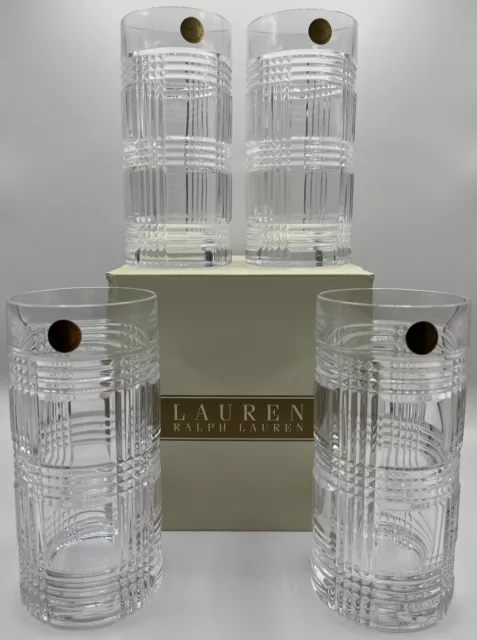 Set of 4 Ralph Lauren Glen Plaid Crystal Highball Glasses