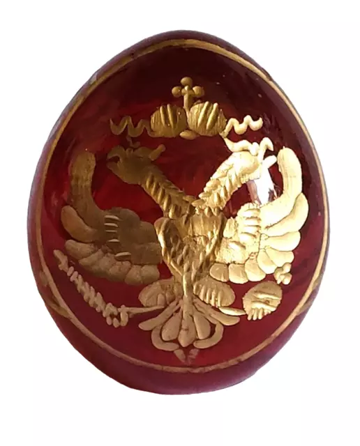 Impresión Huevo Fabergé Rojo de Vidrio Pequeño Talla - con Un Águila