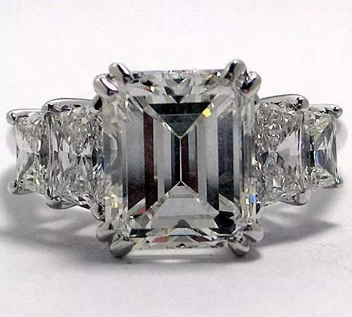 2.5ct Emerald Cut Simulated Diamond Five Stone Ring 14k White Gold Plated
