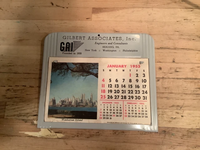 Vintage 1953 Metal Desk Calender- Gilbert Associates, Inc