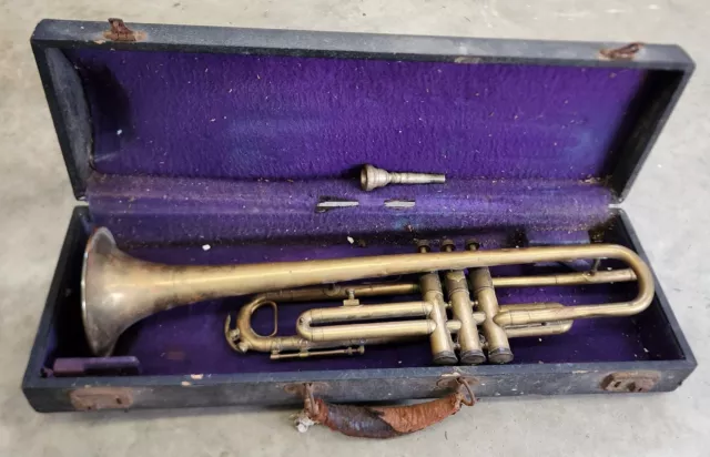 Vintage Brass Harmony Trumpet With Mouthpiece And Case