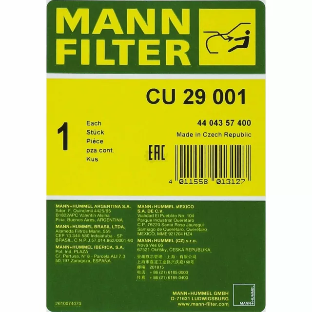 Mann Filtre à Pollen Filtre D'Habitacle CU 29 001 pour Nissan Murano 2