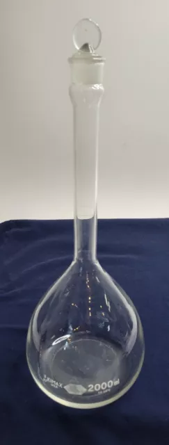 2000 mL Volumetric Flask w/ Stopper Glass KIMAX Stopper Sz 27 - READ DESCRIPTION