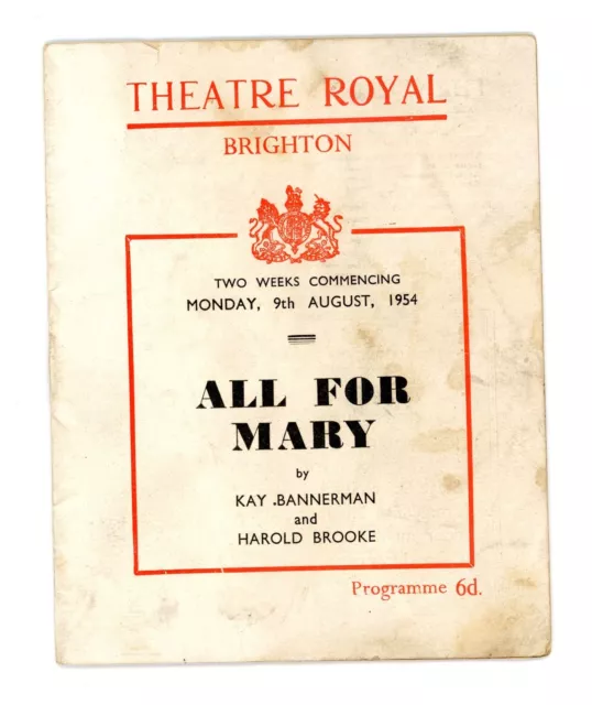 Theatre Royal Brighton All For Mary 1954 Programme Kay Bannerman Harold Brooke