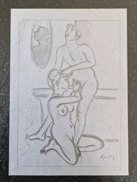 Robert Lepeltier Dessin au crayon sur papier calque erotique erotica fusain