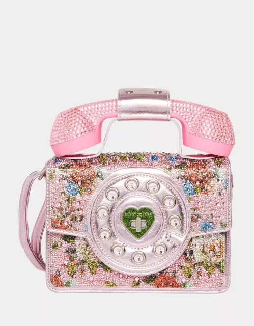 Betsey Johnson Kitsch Gimmie a Ring Phone Bag Pink Multi Rhinestone New Sealed