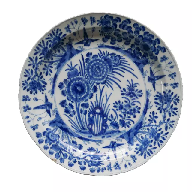 ancien grand plat porcelaine Chine KANGXI XVIIIe bleu blanc 31 cm