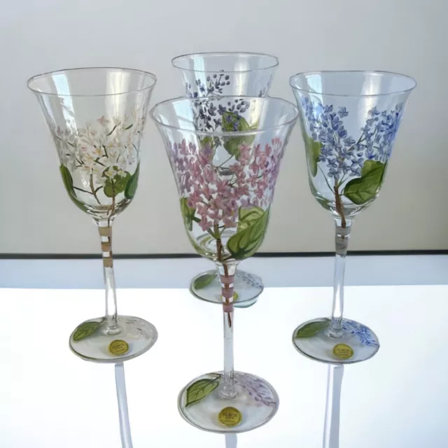 Art Glass Block Crystal Wine Glass Lead Free Mouth Blown Hand-Painted Floral