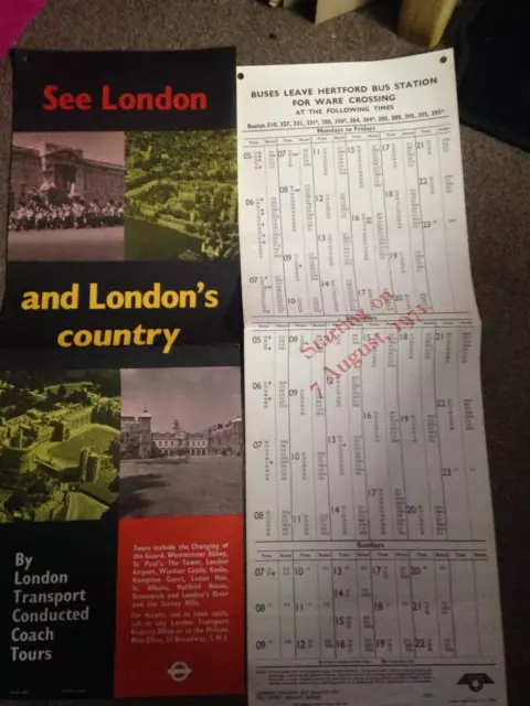 Pair Of Vintage London Transport Bus Stop Display Poster/Timetable