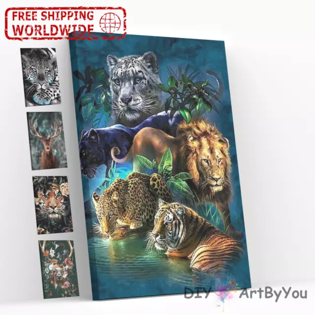 Animal Paint By Numbers Kit DIY Oil Painting Framed Canvas Art Tiger Lion Deer
