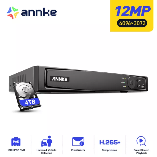 ANNKE 12MP 16 Channel PoE NVR 4TB HDD Home Surveillance Security Camera System