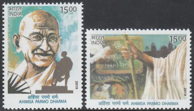 Indischem 2019 Set/2 Briefmarke Mahatma Gandhi - Ahimsa Parmo Dharma. MNH