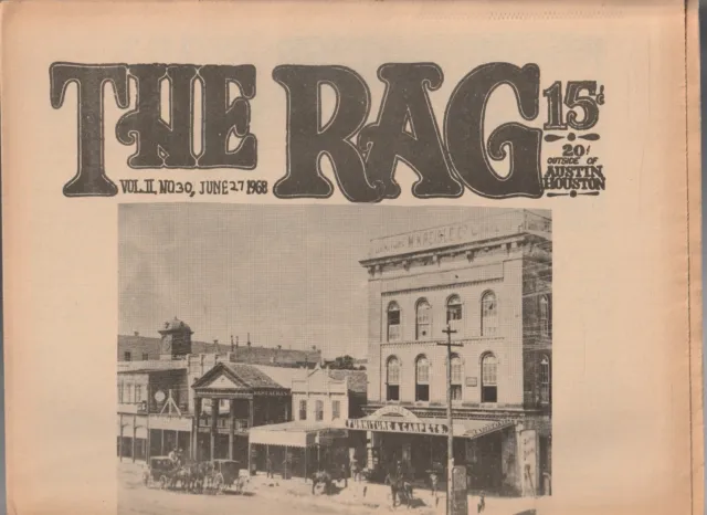 Underground Newspaper , THE RAG , AUSTIN TEXAS ,Social History ,JUNE 27 , 1968