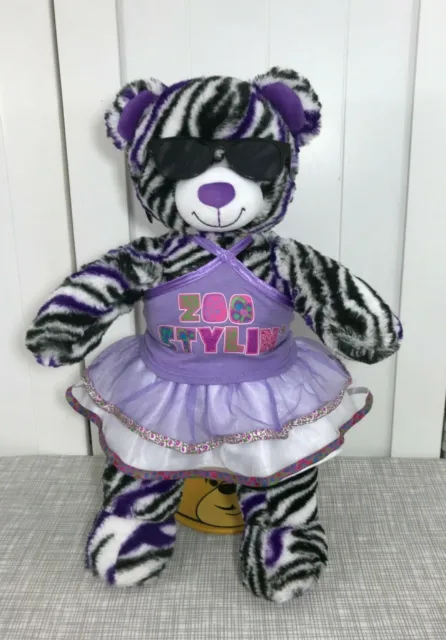 💜 Build a Bear Wild About Stripes Purple Zebra Bear w/ Zoo Outfit & Glasses 💜