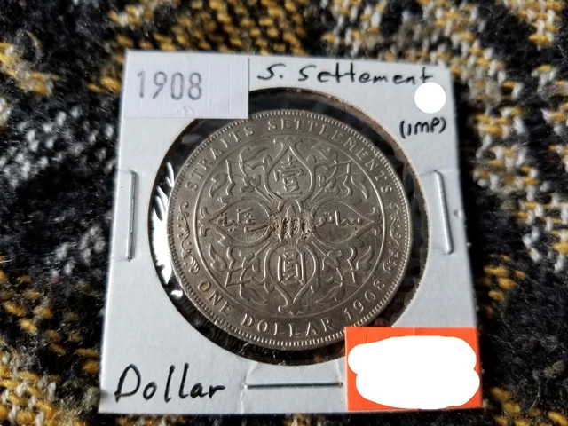 Straits Settlements 1 Dollar 1908 Silver Circulated (Dipped) Straits Settlements 1 Dollar 1908 Silver Circulated (Dipped)