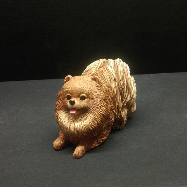 Resin lovely MINI Pomeranian dog Hand Painted simulation model Statue BROWN