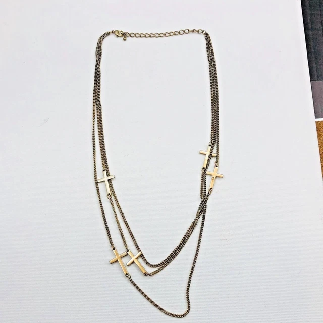 Necklace Multi Crosses Cross Chain Gold Tone Catholic Religious 55Cm Approx