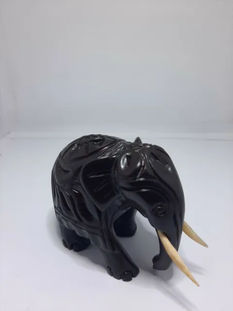 Hand Carved Wooden Elephant Lucky Statue Home Craft Unique Ornament With Tusks