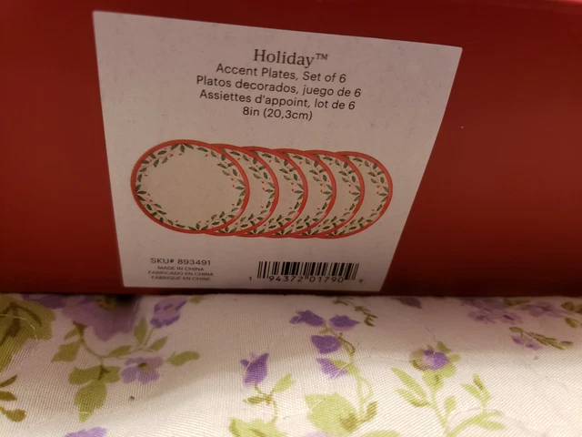 Lenox HOLIDAY DIMENSION: Set of 6 Accent Salad Plates, Red, Holly - NEW!