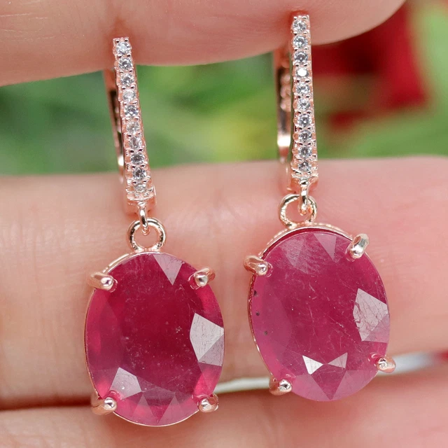 11 X 13 Mm. Oval Rot Rubin & Weiß Cubic Zirkonia Ohrringe 925 Sterlingsilber