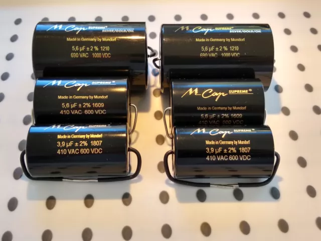 Mundorf Supreme Silver/Gold/Oil capacitors 5.6uF x2 Plus 4 other Supremes