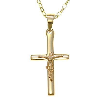 9CT Or Croix Crucifix Collier Pendentif Avec 18 " Or Chaîne