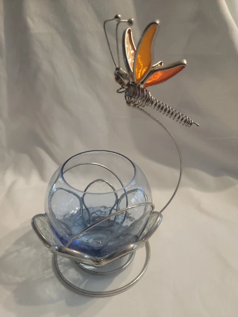 Dragon Firefly Glass Candle Holder Stained Glass Decor Planter Gift E6-1497