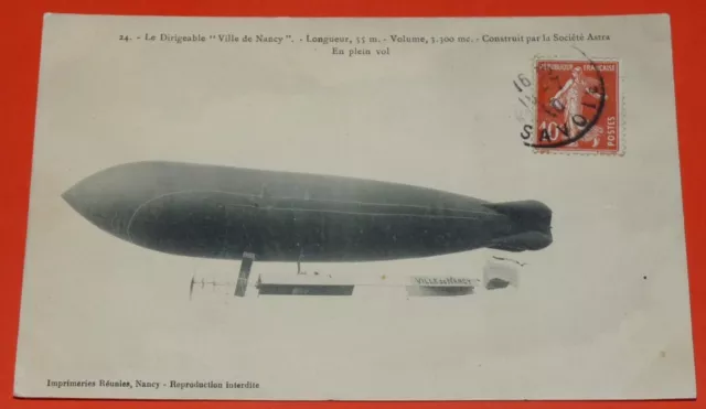 1910 Cpa Aviation Airship City Of Nancy Conquet Air Pioneer Postcard