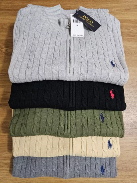 Mens Polo Ralph Lauren 1/4 Zip Cable-Knit Jumpers Sizes S-2Xl 6 Colours Rrp £209