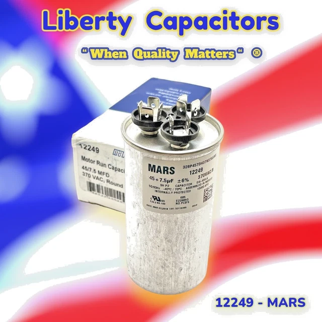 12249 Mars Mars2 Capacitor 45/7.5 uf MFD 370 volt By Liberty Industrial Caps