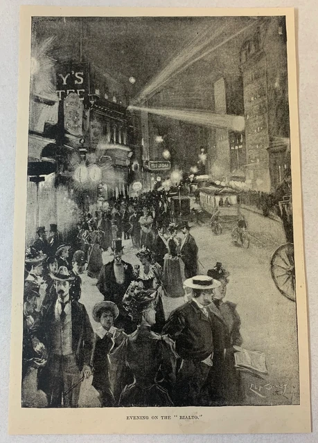 1894 Rivista Incisione ~ Sera Sul Rialto New York Città