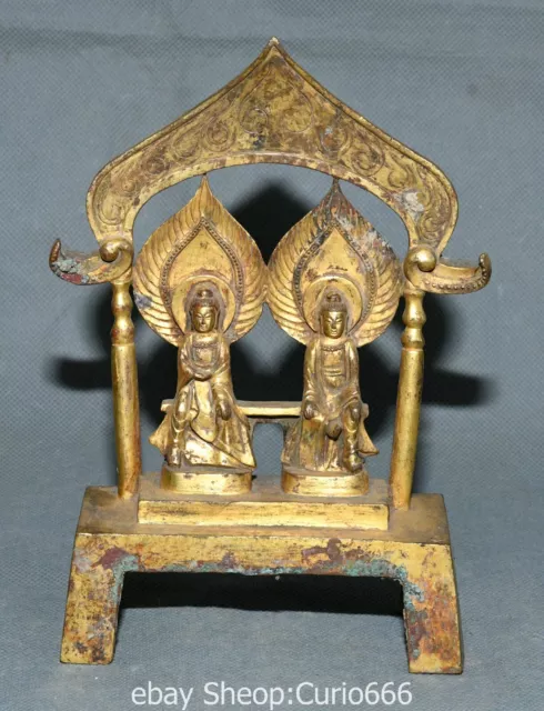 7'' Old Dynasty Bronze Ware Gold Shakyamuni Sakyamuni Amitabha Buddha Statue