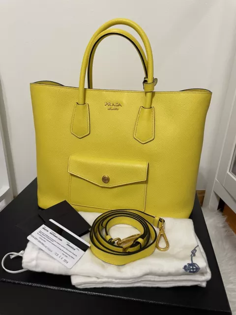 Prada Mustard Yellow Python Shopping Tote Bag – The Closet
