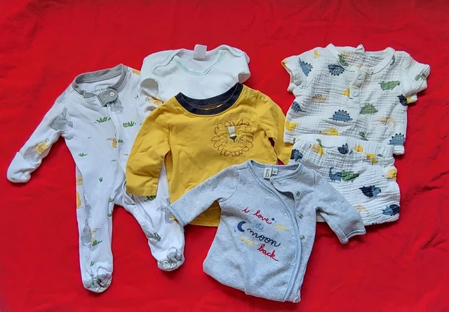 newborn boy clothes 0-3 months lot, 1Burts Bee, 1 Gerber tee, 1 ED & 2 misc #012