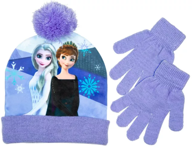 Disney Frozen II Elsa and Anna Girls Hat and Glove Winter Set