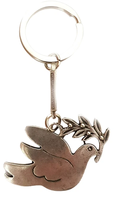 Keyring Ancient Greek Dove of Peace bearing an Olive Branch Keychain SilverColor