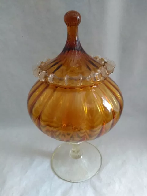 Quality Orange Glass Lidded Bon Bon Apothecary Large Jar Urn Mid-Century