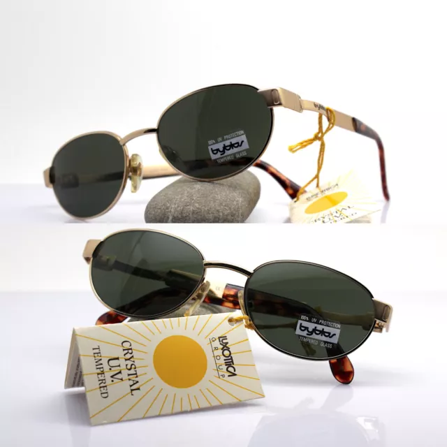 Gafas de Sol Byblos 623 Hombre Mujer Oval Metal Oro Gafas Verde Vintage 90s