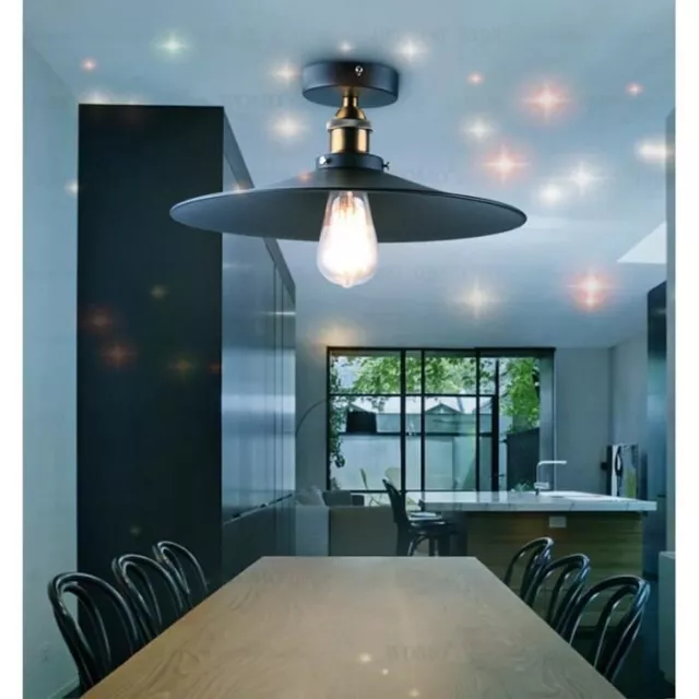 Rétro Plafonnier Industrielle E27 22cm Lampe Lustre Suspendue Plafond Noir